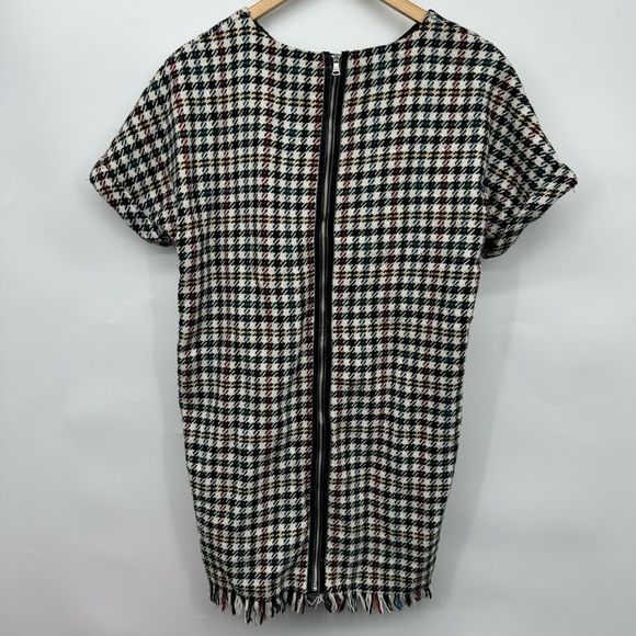 Zara Houndstooth Fringe Oversized Shift Dress Wool Velvet Women’s XS Retro Glam - Picture 4 of 13